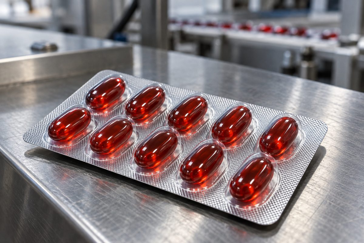 Sealed aluminum foil blister cards protecting oral dermal softgels from ambient moisture.