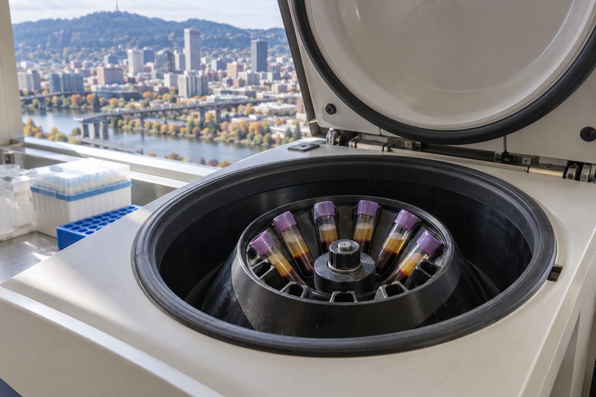 High-g centrifuge testing emulsion stability and phase integrity of cosmetic creams.