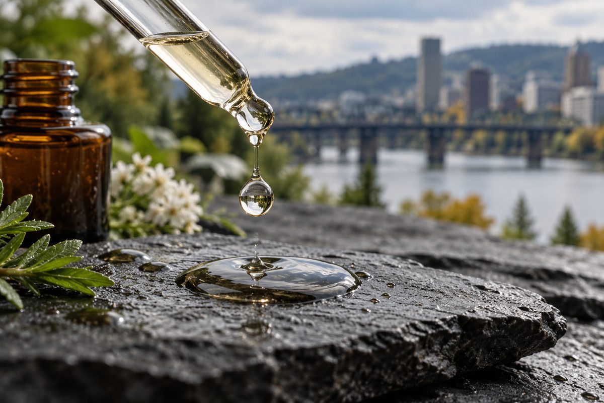 Scrub sequence stage 2: Surface tension active serum drop in controlled descent.